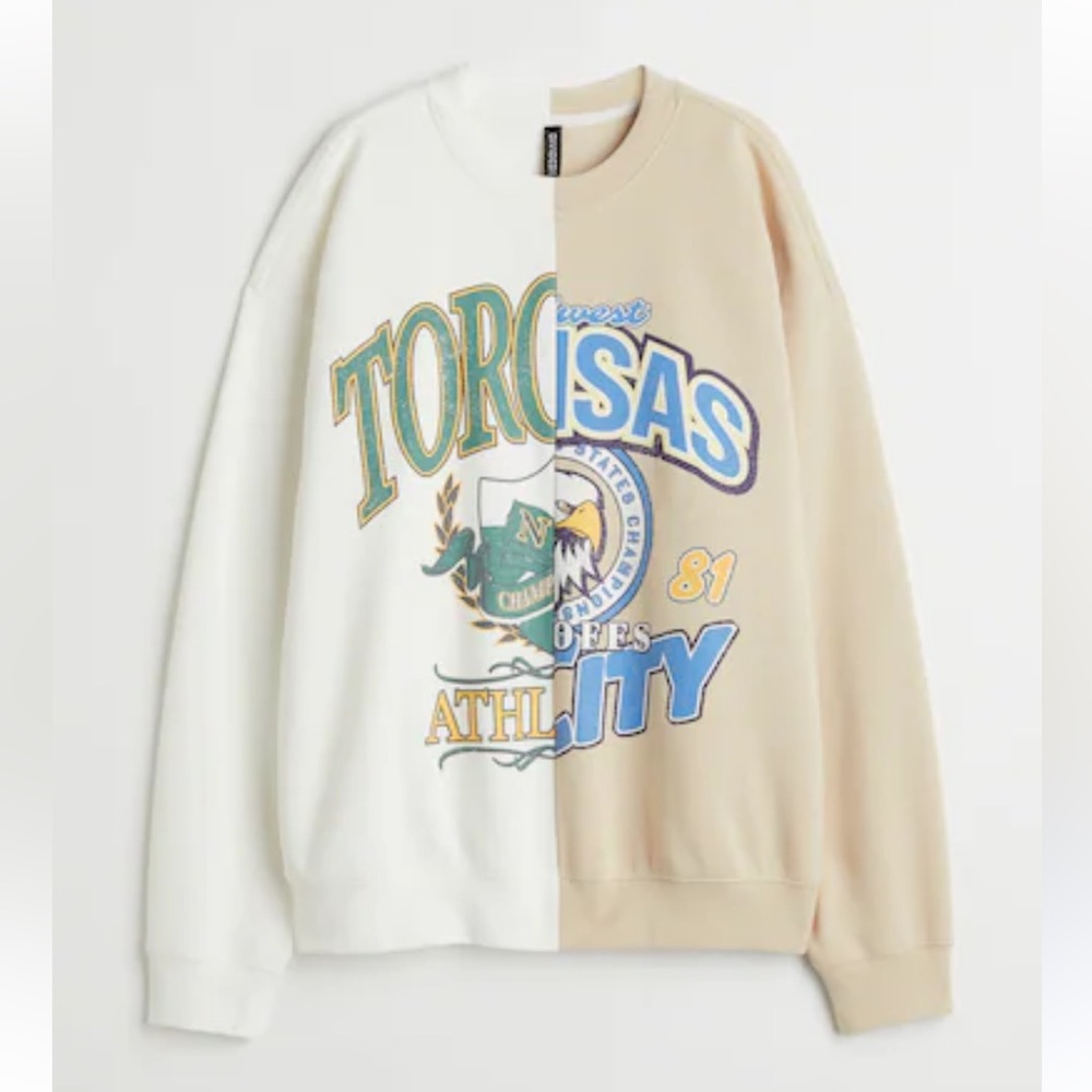H&M Oversized Split Graphic Crewneck Sweater